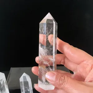 Pointe de cristal de quartz clair naturel, obélisque poli pour décoration de maison