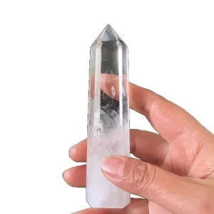 Pointe de cristal de roche naturel, tour hexagonale pour décoration intérieure et énergie