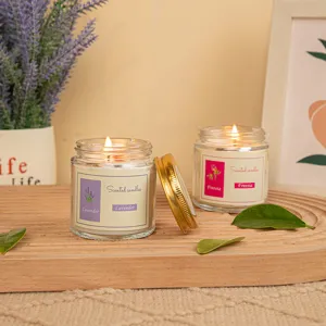 Candele Profumate in Cera di Soia Fatte a Mano in Barattolo di Vetro Trasparente Con Tappo in Metallo Petali Secchi per Decorazione