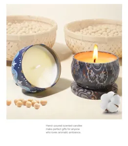 Velas aromáticas de soja vertidas a mano en latas decorativas para regalo acogedor