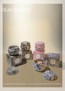 Detailed display of animal print scented soy wax candles with dried flower petals
