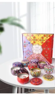 Decorative mandala patterned scented candle gift set with soy wax and matching box