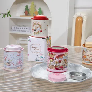 Cute bunny scented candle gift set featuring decorative cartoon tin cans for cozy atmosphere