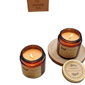 Handcrafted soy wax scented candles in amber glass jars for home fragrance decor