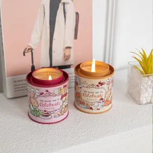 Aromatic scented candles in decorative rabbit theme tins for a cozy room atmosphere