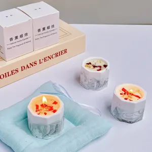 Handmade Soy Mixed Wax Scented Candle In Marble Pattern Gypsum Cup Aromatherapy Candle Gift Box For Home Decor Relaxing