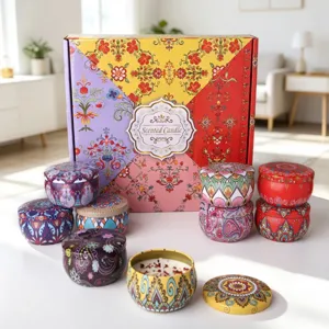 Scented Candle Gift Set Soy Wax Bohemian Mandala Tin Cans Aromatherapy Candles For Christmas Birthday Wedding Gift For Women
