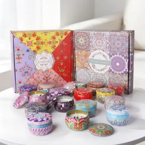 Premium scented candle gift box set featuring colorful bohemian patterns for Christmas