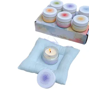 Set regalo di candele profumate in cera di soia con oli essenziali e scatola colorata