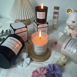 Bougie Parfumée en Cire de Soja Naturelle Dans Un Pot en Verre Givré Bougie d'Aromathérapie pour Décoration d'Intérieur