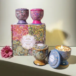 Candela Profumata in Cera di Soia Vintage Paisley in Banda Stagnata Con Fiori Secchi per Matrimonio Regalo di Compleanno Aromaterapia Casa Decorazione