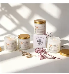 Bougies parfumées Serene Moment en verre dépoli avec parfum floral et emballage