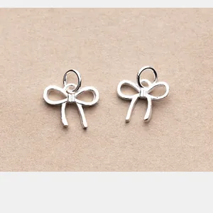 S925 Sterling Silver Bow Pendant Vintage Distressed Matte Finish DIY Jewelry Finding Handmade Bracelet Necklace Accessory Finding