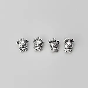 Cute S925 vintage Thai silver Chinese zodiac animal charms for DIY bracelet accessories