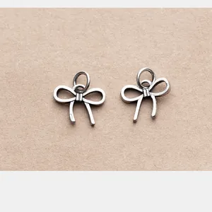 Vintage S925 sterling Thai silver matte bow pendants for DIY bracelet and jewelry making