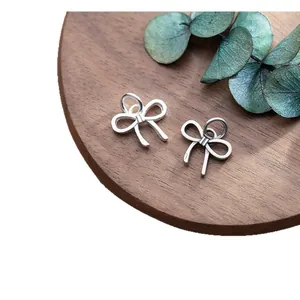 Handmade S925 sterling silver matte bow pendants for DIY jewelry making and charms