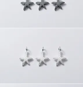 Détail de pendentifs étoile de mer en argent S925 mat et oxydé pour bijoux DIY.