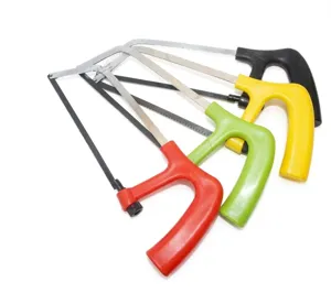Set of small colorful hand saws with plastic handles for DIY crafts and model making