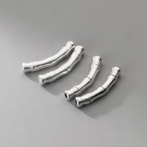 Vintage 999 matte silver bamboo joint curved tube beads for DIY bracelet jewelry making