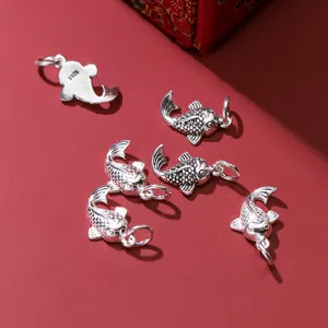 Handmade S925 sterling silver retro fish charms for DIY jewelry making pendants