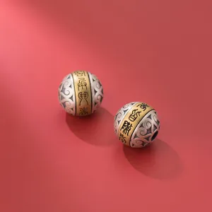 Premium S925 sterling zilveren 15mm roterende kraal met vintage gegraveerde patronen