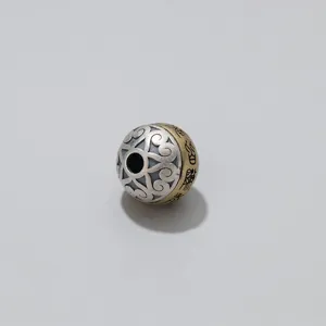 Vintage S925 zilveren 15mm draaibare tussenkraal met matte goud- en zilveren finish