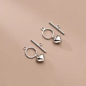 Fermoir toggle OT argenté avec breloques en forme de cœur pour bijoux DIY