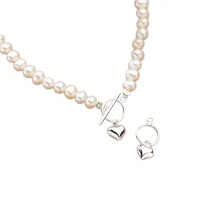 Collier de perles en argent S925 avec fermoir à bascule en cœur pour DIY