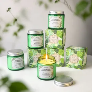 Vela Aromática de Citronela Frasco de Vidrio Verde Cera de Soja Natural Aceite Esencial Repelente de Mosquitos Exterior Hogar