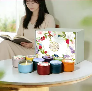 Handmade scented candle gift set with floral soy wax tins and elegant gift box