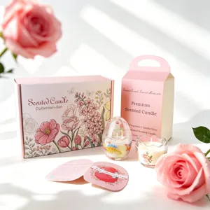 Decorative Easter egg shaped scented candle gift set with floral pink box and roses