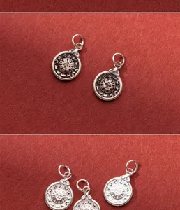 Ciondolo tibetano nove-palazzi otto-trigrammi in argento S925 accessorio gioielli DIY.