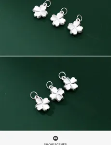 Close-up of matte S925 silver four-leaf clover charms for DIY jewelry
