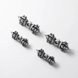 Vintage 925 Sterling Silver Vajra Dorje Spacer Beads For DIY Bracelet Jewelry Making Thai Silver Oxidized Metal Charms Unisex Religious Jewelry Accessories