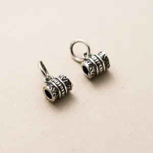 Vintage S925 Thai silver cylinder charms with loops for DIY jewelry making