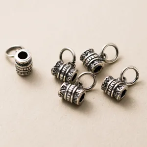 Set of vintage S925 Thai silver engraved tube charms with jump rings for DIY jewelry