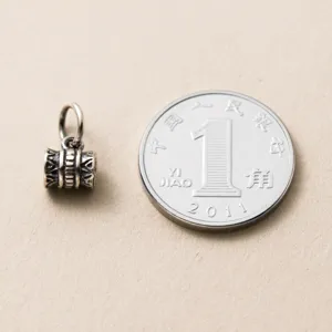 Vintage S925 Thai silver cylindrical tube pendant for DIY bracelet and cord jewelry crafts