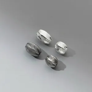 925 Sterling Silver Vintage Twill Olive Spacer Beads Antique Oxidized Silver Patterned Loose Bead For DIY Handmade Bracelet Jewelry Craft Making Material