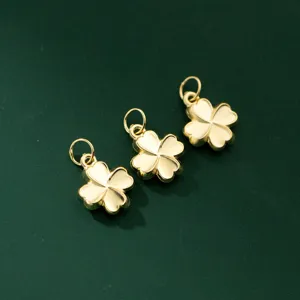 Matte gold-plated S925 silver four-leaf flower pendant for DIY handmade jewelry charms