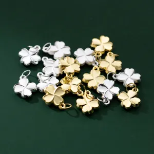 Premium matte finish four-leaf clover flower pendants in gold and silver for DIY jewelry crafts