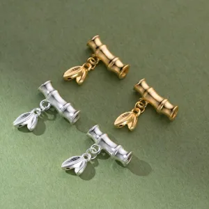 Ciondolo Vintage in Argento S999 a Forma di Nodo di Bambù e Foglia 3D per Creazione di Braccialetti Fai da Te Accessori Materiali