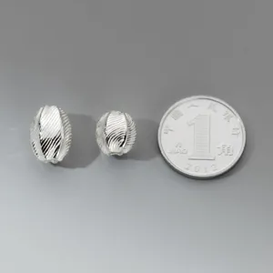 Retro 925 sterling silver olive beads with diagonal pattern for jewelry making DIY
