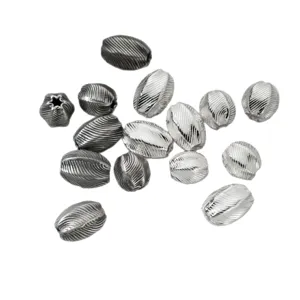 8mm 925 sterling silver vintage diagonal texture olive spacer beads for DIY jewelry