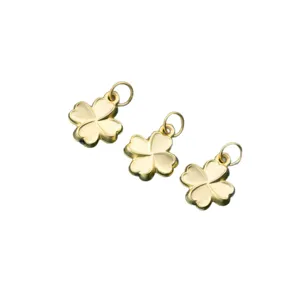 Matte gold plated S925 silver four-leaf clover flower pendants for DIY jewelry making