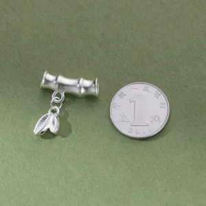 Ciondolo a tubo di bambù 3D in argento sterling S999 con foglia per creazione di gioielli