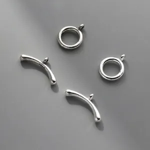 Fermoir OT en Argent Sterling S925 Rétro Vieilli Barre en T Courbée et Fermoir à Bascule Rond pour Fabrication de Bijoux DIY Bracelet Collier