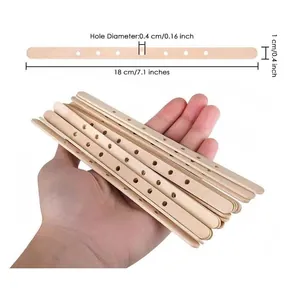 Detail view of 7-hole wooden candle wick centering sticks, 18cm long with 0.4cm hole diameter.