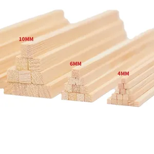 Bâtons carrés en bois de pin assortis pour maquettes d'architecture DIY en 4mm 6mm et 10mm