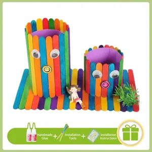 Handmade DIY colorful ice cream stick pen holder craft kit for children activities