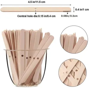 Wooden candle wick centering sticks with holes, 4.5 inch DIY craft wooden popsicle sticks set.